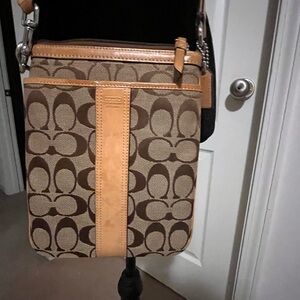 Coach Signature Brown and Tan Crossbody Bag